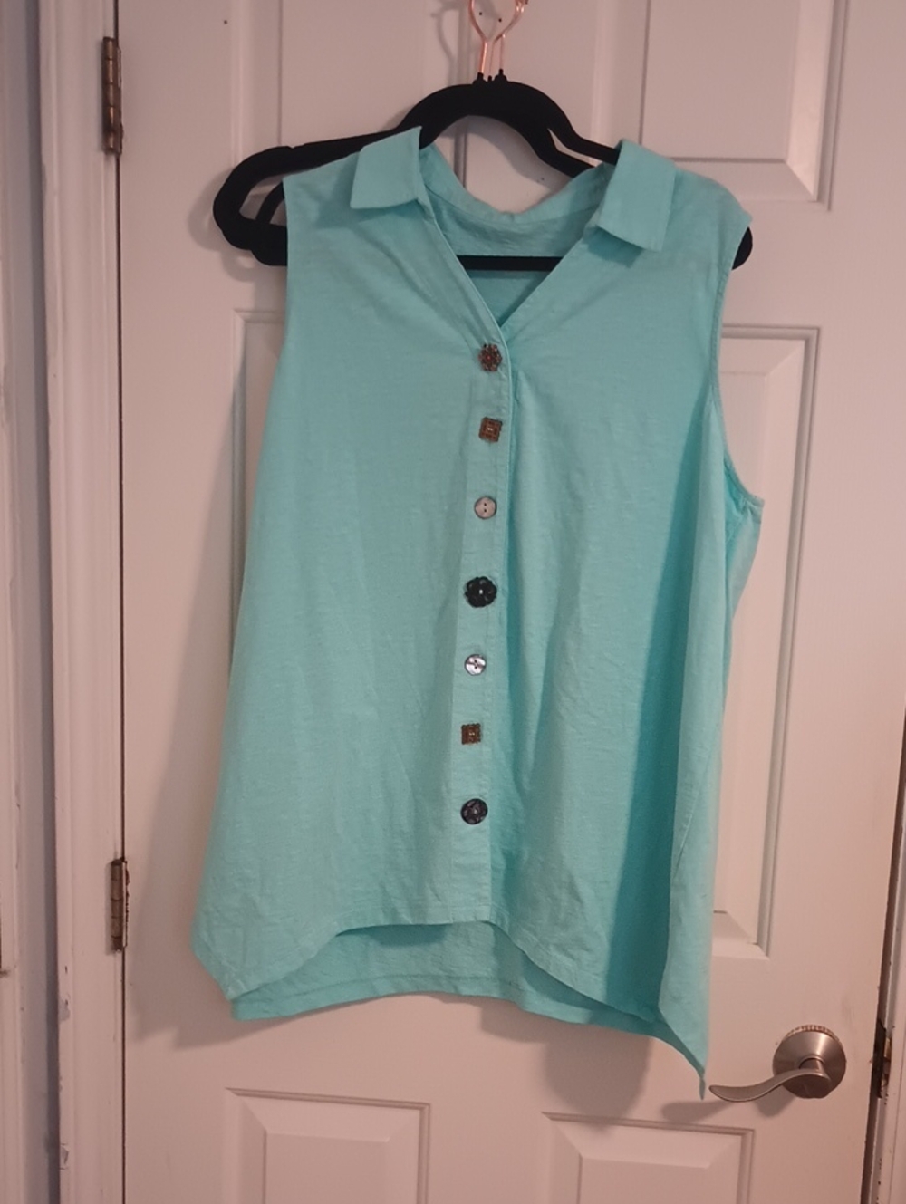 Soft Surroundings Mint Aqua Sleeveless Button-Front Blouse
